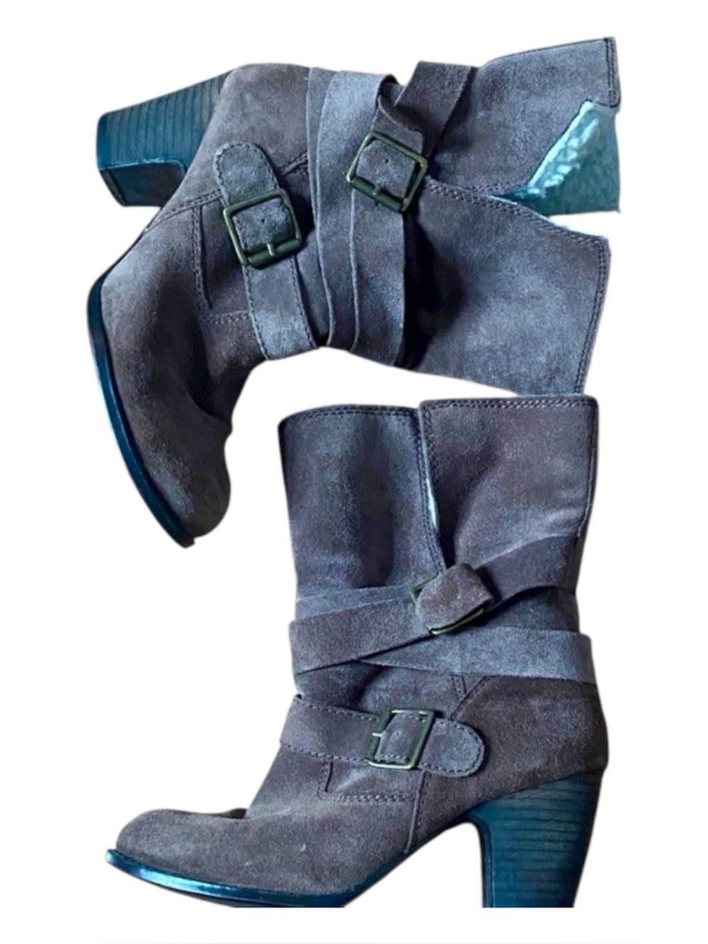 Nine West Vintage America Suede Sherpa Moto Boots Brown Size 7